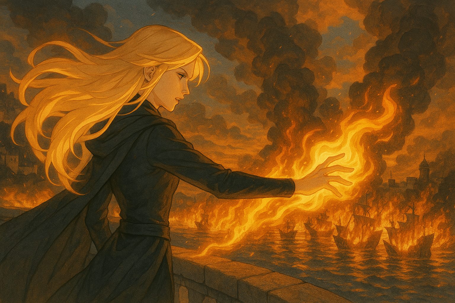 Illustration of Aelin with fire from Empire of Storms