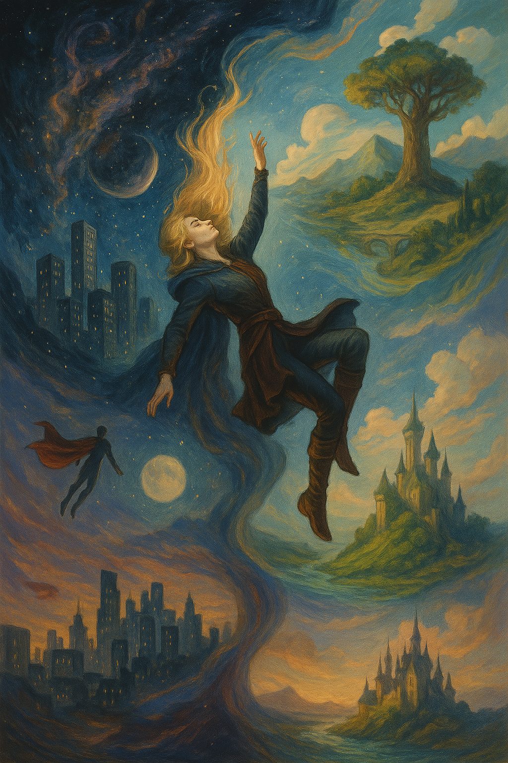 Illustration of Aelin falling through worlds in Kingdom of Ash