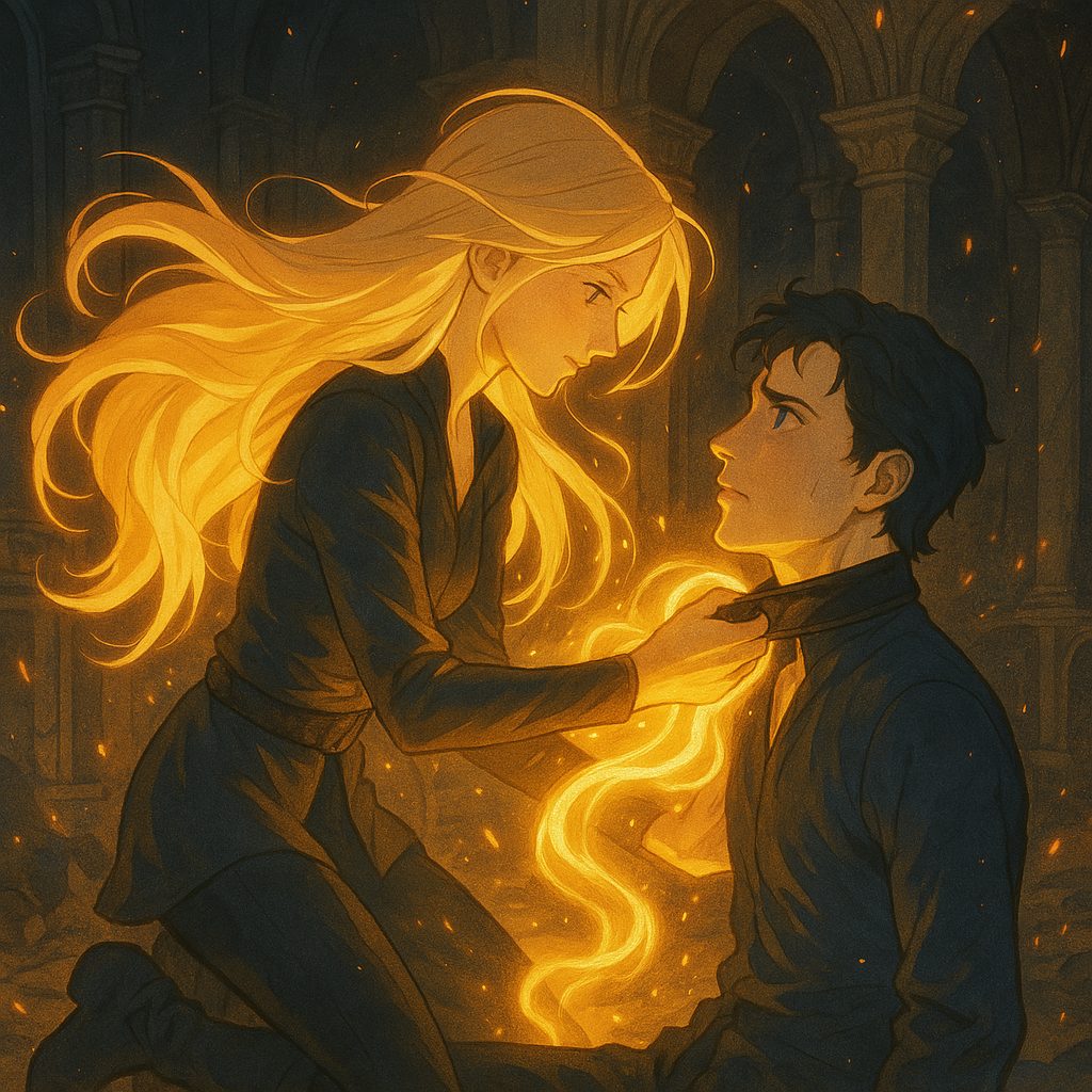 Illustration of Aelin and Dorian from Queen of Shadows