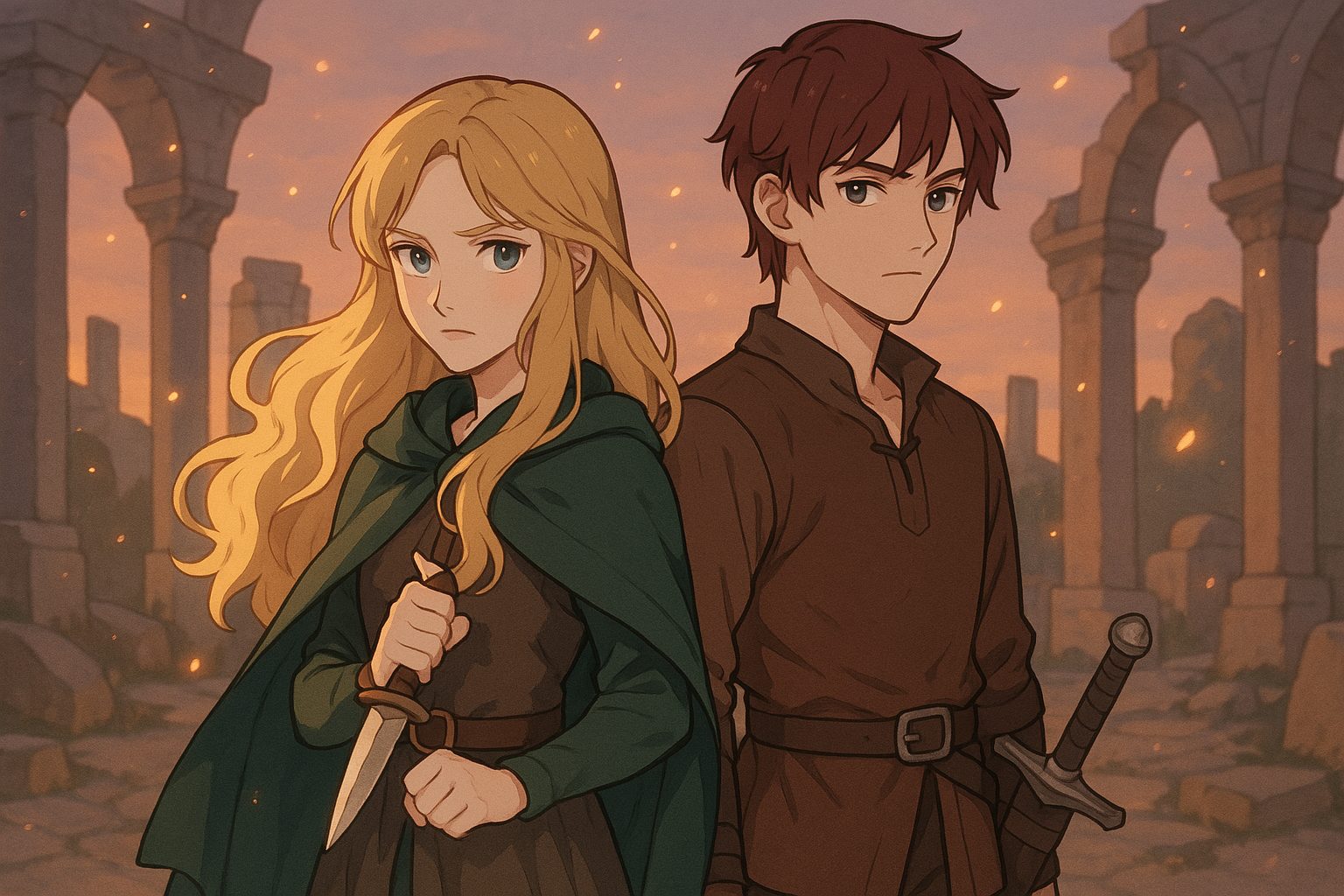Illustration of Celaena Sardothien and Sam Cortland from The Assassin's Blade